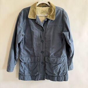 Cabelas Womens Blue Chore Coat Corduroy Collar Medium 100% Cotton Button Pockets